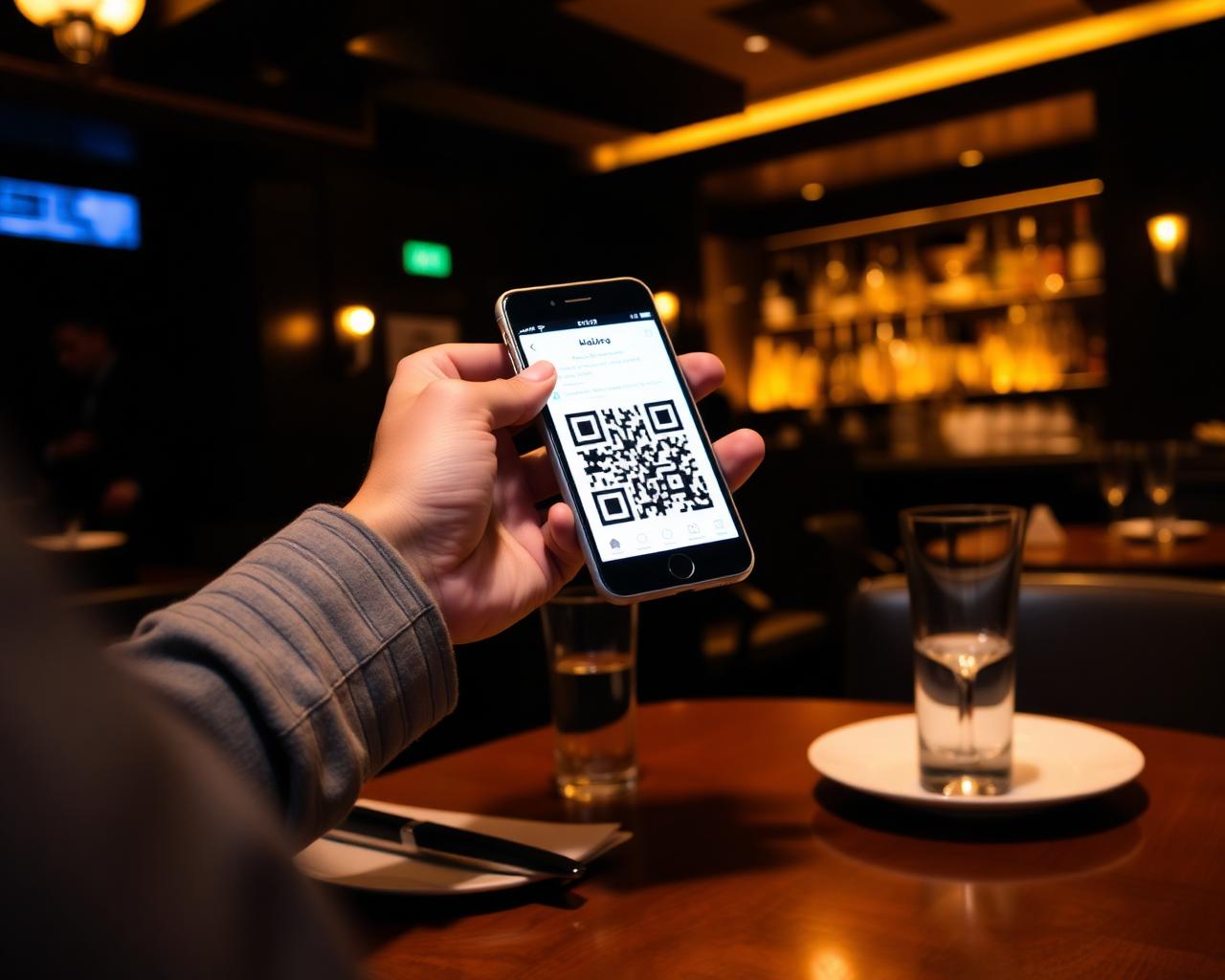 Cliente escaneando QR-Code na mesa com o celular